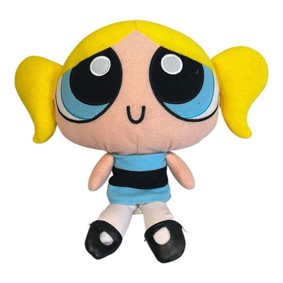Vintage Powerpuff Girls Bubbles Plush Doll Cartoon Network Faux Leather Shoes 9” - Picture 1 of 3